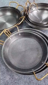 กระทะก้นลึก กระทะลายรังผึ้ง กระทะสแตนเลส เคลือบพิเศษ(Non-stick) สไตล์เกาหลี ไม่ติดกระทะ กระจายความร้อนดี ใช้ได้ทุกเตา