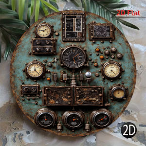 CIFbuy | 2D Flat Retro Dashboard Round Aluminum Sign - Steampunk Control Panel Wall Decor for Bar Cafe Workshop Home Office Gift