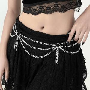 IngeSight.Z HipHop Punk Multilayer Silver Color Tassel Chain Waist Belt Women Trend Metal Waistband Clothing Jewelry Accessories