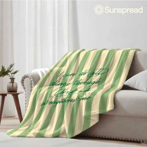 Beast Kingdom | Green Cream Stripe Bible Verse Soft Warm Flannel Blanket Lightweight Cozy Christmas Halloween Home Decor Room