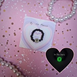 Cincin Manik Couple Inisial Huruf Glow In The Dark / Beads Ring Korea Idol K-Pop Custom Nama Aksesoris Fashion Kekinian By Na Mecca Collection