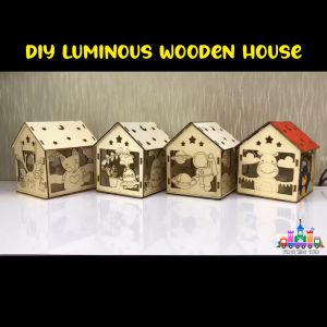 DIY Dekorasi Kayu Bercahaya DIY Luminous Christmas Wooden house deco Santa reindeer Christmas deco 木制发光小木屋 新款镂空圣诞摆件