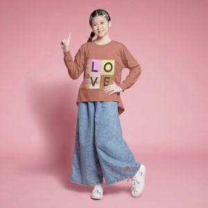 Little pineapple setelan kulot loose blouse jeans harumi anak tanggung 10-15Y