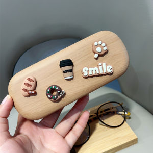 Portable Anti-Pressure Frame Sunglasses Case Cute Student Advanced Wood Grain Cartoon Mirror Storage Box Compact Size
