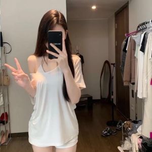 เสื้อยืดแขนสั้นผ้าโมดอลสำหรับผู้หญิง ทรงหลวม ทรงหลวม คอต่ำ สไตล์เกาหลี ลำลอง เสื้อผ้าทำงาน ฤดูร้อน