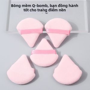 Bộ 5 Bông Phấn Hình Tam Giác Màu Hồng Khô Ướt Đa Năng Trang Điểm Mặt Bọt Biển Chống Dính Bông Phấn Mỹ Phẩm Kích Thước 7cm
