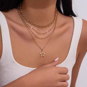 Ingemark | Ingemark 4Pcs/Set Exquisite Metal Hollow Star Pendant Chokers Necklace Women Vintage Adjustable Thin Neck Chain 2026 New Jewelry