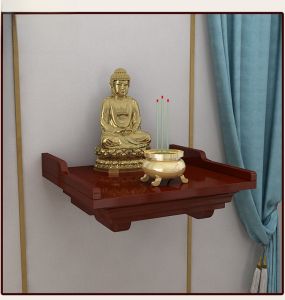 Economic Real Wood Wall-Mounted Altar Table Modern Guan Gong Wealth God Tablet Stand Bracket Shanghai Pine Carved Sculpture