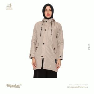Hijacket Ixora Original Cream Jaket Hijab Muslimah Jaket Parasut Wanita Panjang Untuk Hijaber