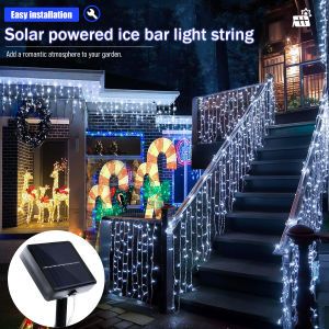2025 Solar Ice Strip Light 8 Modes LED lcicle Fairy Lights Waterproof Outdoor Garden Decoration Lights Home Holiday Lighting