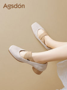 Agsdon | Spring French Style Low Cut Soft Soled Square Toe New Chinese Style Ballet Flats