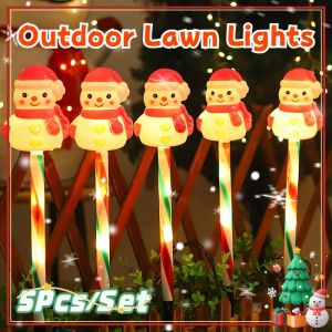 5pcs/set New Christmas Lights Outdoor Lawn Lights For Garden Snowmen Solar Plug Lights Xmas Decor