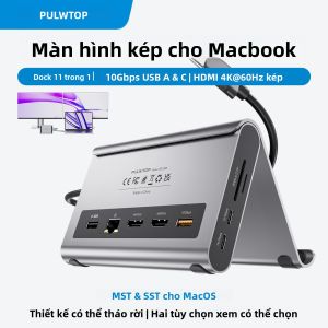 Cổng Kết Nối Đa Năng PULWTOP USB C Dành Cho MacBook Pro/Air M3/M4/M5 Hỗ Trợ Màn Hình Kép 2 Cổng HDMI PD Ethernet USB A/C 10Gbps Âm Thanh Đầu Đọc Thẻ Nhớ SD/TF