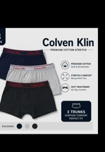 Men’s underwear (1box 3pices black/gray/blue). Fabric Material 95% Cotton 5% Spandex .size - (S sampai XXL) Boxer