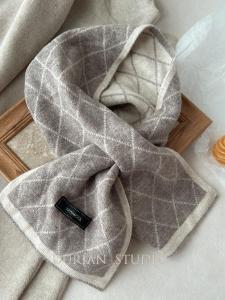 Australian Wool Scarf Womens Diamond Pattern Neck Warmer Couple Parent-Child Style Childrens Autumn Winter Trendy Versatile