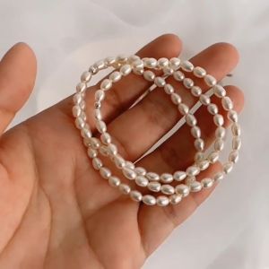 Vòng tay ngọc trai thật nước ngọt hạt kê sáng bóng co giãn