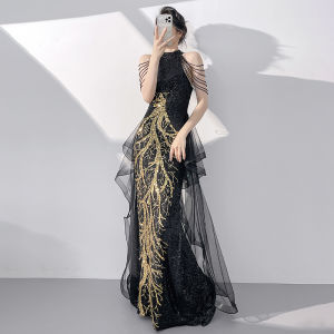 High-end Black Off-shoulder Evening Gown