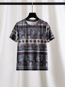 Pure Cotton Short Sleeve T-Shirt Abstract Art Festival Print Shoulder Width Regular Cotton Sweat Absorbent Summer Top Women