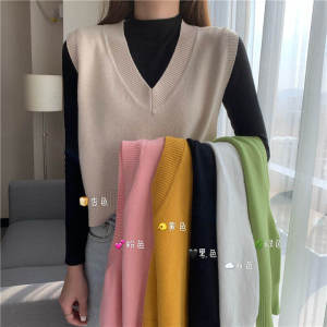 Loose Knitted V-Neck Womens Vest Spring Autumn New Korean Style Outerwear Sweater Top Casual Comfortable Fashionable