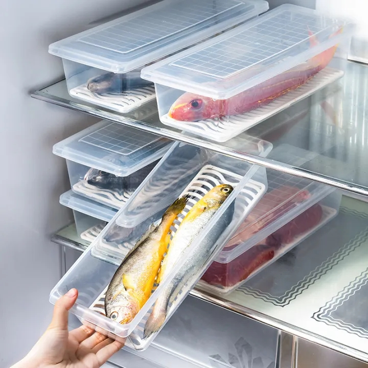 5pcs Kitchen Rectangular Refrigerator Drain Fresh-keeping Box Food Sealed Storage Box Food Sealed Kitchen Organizer
