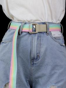 Rainbow Color Stripes Canvas Belt Female K-style Fashion Denim Summer Casual Punch-Free Student Easiest for Match Belt