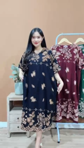 Daster Jumbo LD 140 Nola Motif Printing Rayon Batik Sakura Pekalongan Baju Dress Piyama Panjang Wanita Ibu Remaja Busui Friendly Bumil Putri Cantik