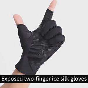 1Pair Two Finger Racing Motorcycle Bike Gloves Ice Silk Non-Slip Breathable Anti-UV Touch Screen