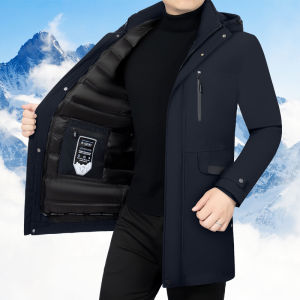 TUCANO Mens Casual Feather Quilted Cotton Coat ซับในแบบถอดได้หนาสําหรับวัยกลางคนฤดูใบไม้ร่วงฤดูหนาวความยาวกลางยาวซิปธุรกิจสไตล์สุภาพบุรุษ