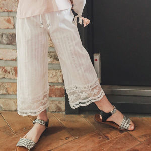 Girls Lace Pants Summer Thin Fashionable White Nine Points Comfortable Korean Style Childrens Clothing Midi Casual Pants