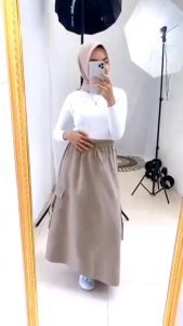 Rok Cargo Wanita Standar dan Jumbo Panjang Maxi Karet Elastis Nyaman