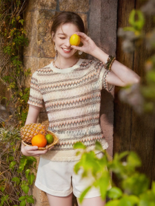 XIANGYING | Striped Knit Tunic Top With Fringe