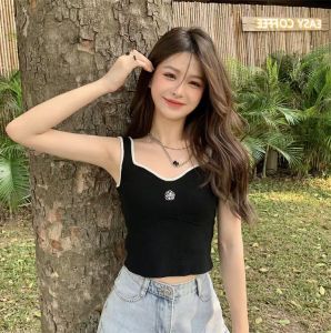 Mrsm เสื้อครอป เเขนกุด ผ้าคอตตอล E008 เสื้อครอปหญิง สายเดี่ยว ทรงสวย เนื้อผ้านิ่ม เสื้อกล้าม ผู้หญิง เเฟชั่น