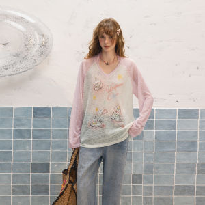 Unifree | Pink V-neck Loose Transparent T-shirt Set