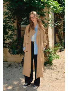 VEGA CHANG | Áo Khoác Trench Coat Phong Cách Học Đường Dài Trung Bình Đai Nơ Elegance