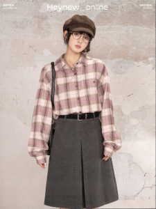 loveheynew | Áo Sơ Mi Dài Tay Màu Tím Vintage Có Cổ