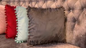 READY STOCK!!! Soft Velvet Sofa Pillow case with decoartive balls 45x45cm Cushion Covers Home Decoration
