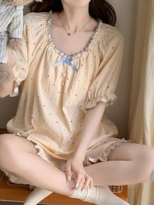 Summer New Soft Short Sleeve Sleepwear Womens Outwear Home Clothes Princess Style Polka Dot Pattern with Chest Pad Colorful