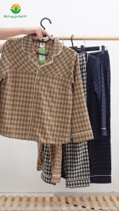 Bộ pijama nữ chất kẻ kate quần dài áo dài tay kẻ sọc thời trang Việt Thắng - B50.5136