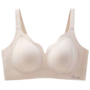 DOULI | Seamless Anti-Sagging Bra For Women Youthful V-Neck Design Fixed Strap 3/4 Cup Gathered Style All Season Wear Fixed Strap