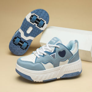 NBGAGA | Lace-up Breathable Walking Shoes Kids Girls New Four wheeled Detachable Casual Roller Skates for Children Students Outdoor Sport