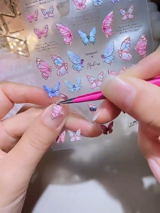 Rose Butterfly Shell Light Nail Sticker Màu tím Butterfly Sense Fairy Wear Nail Patch Trang trí