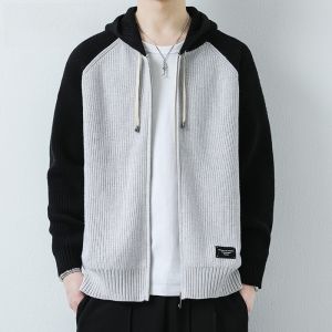 HENGYUANXIANG | Hengyuanxiang Knitted Hooded Cardigan Mens Jacket Spring Autumn New Style Color Block High-End Sweater Jacket Casual Fashion