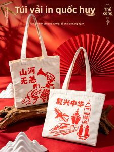 AIERLISHA | Túi Vải Canvas DIY Thủ Công Chủ Đề Đỏ Ngày Quốc Khánh