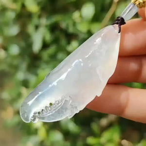 Crafted as Crab Claws Pendant on Premium Fine Quality Natural Type A Jadeite Jade certificate weighs 14.16 grams measurement 49.2 * 19.5 * 10.8 mm (pendant355)