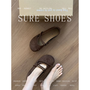 รองเท้า Mary Janes ส้นแบนทรงหัวมนสีแดง หนังแกะ ผ้ากำมะหยี่ ทรงหัวมน รองเท้าส้นแบนสำหรับผู้หญิง รองเท้าแฟชั่นฤดูใบไม้ผลิและฤดูใบไม้ร่วง