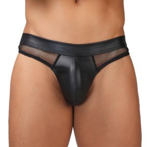 กางเกงชั้นในชายแบบจีสตริงตาข่ายเซ็กซี่ หนังเทียม ช่องใส่ของเพศชาย กางเกงในตาข่ายซีทรูแบบบราซิลเลียน ทีแบ็ค
