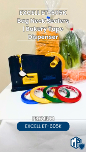 EXCELL ET-605K Bag Neck Sealers | Bakery Tape Dispenser | NICHIBAN Plastic Bag Sealer Tape | Sealing Tape