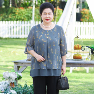Stylish Autumn Fashion Large Size T-Shirt for Middle-Aged Mothers Elderly Women Casual Long Sleeve V-Neck Loose Fit Polyester