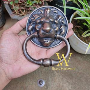 Ketukan Pintu Kuningan Antik Motif Singa Bulat 10 cm 1 Pcs