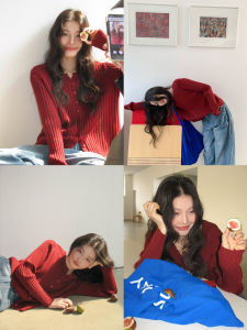 Red Knit Cardigan Sweater